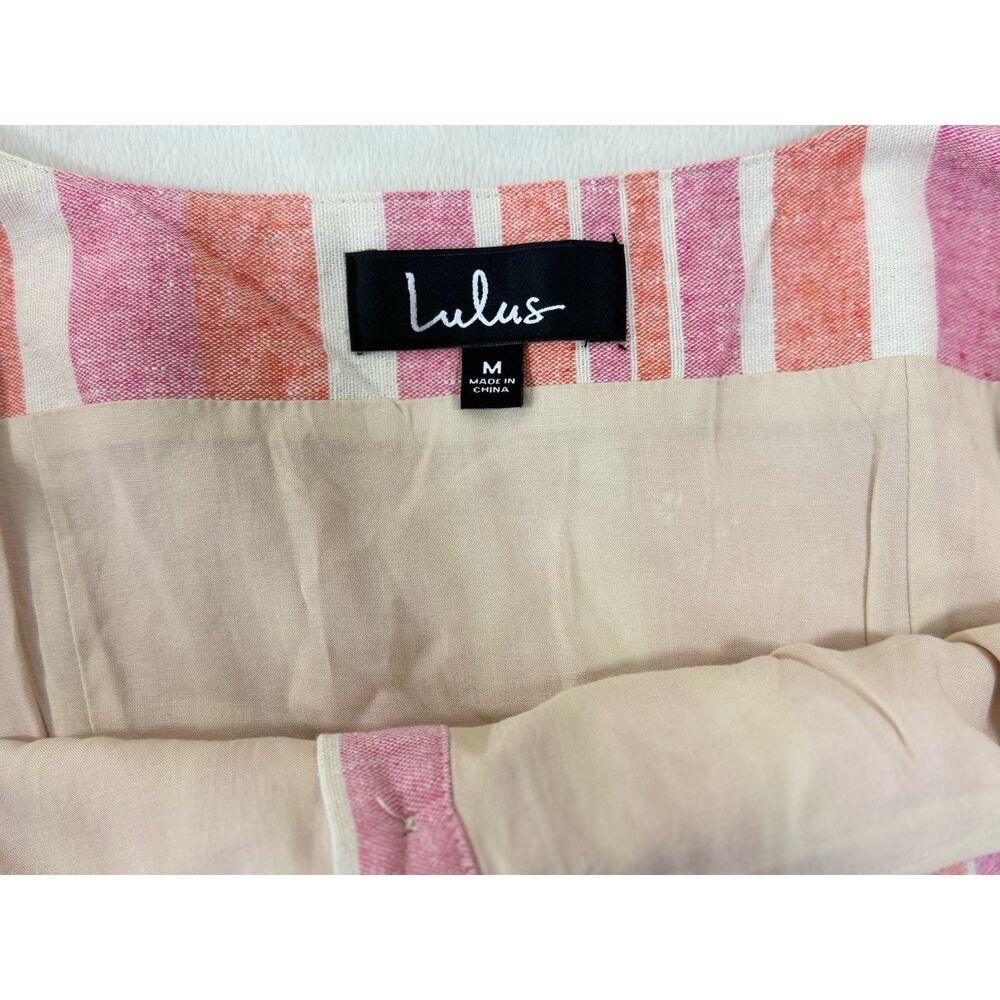Lulus Linen Blend Mini Dress Womens Size M Pink Coral Striped Coastal Resort - Picture 6 of 12
